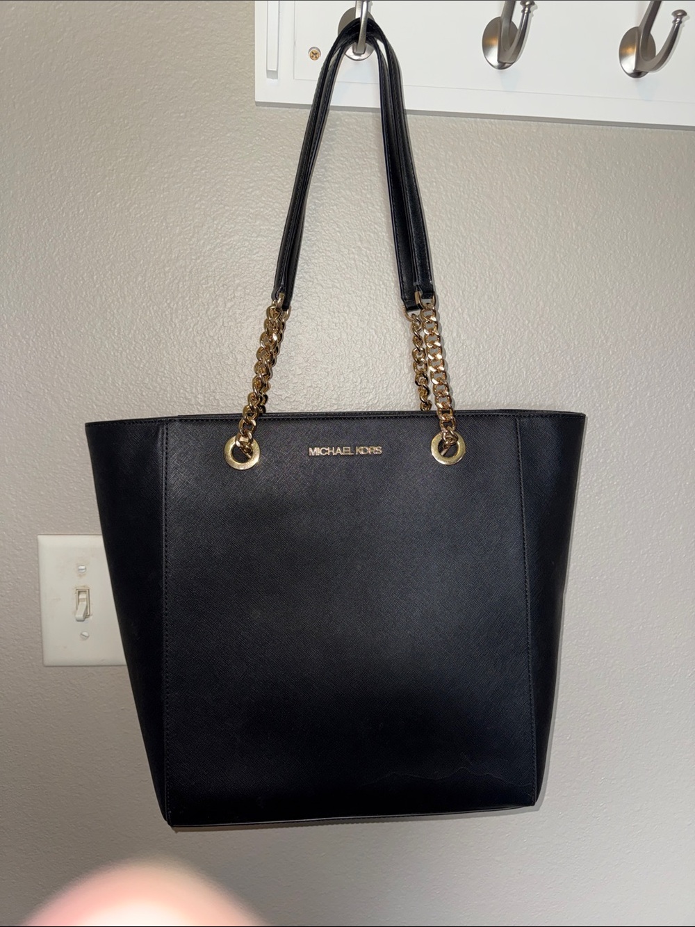 Michael Kors Black Tote with Gold Chain Handles